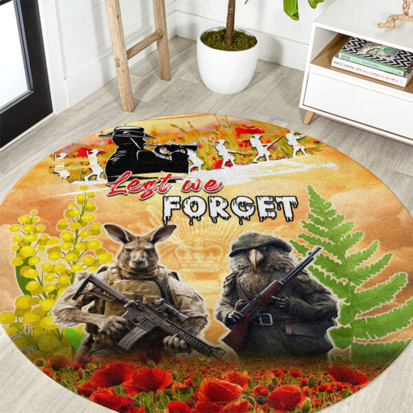 Australia And New Zealand ANZAC Day Round Carpet Kangaroo And Kiwi Bird Soldiers Lest We Forget LT05