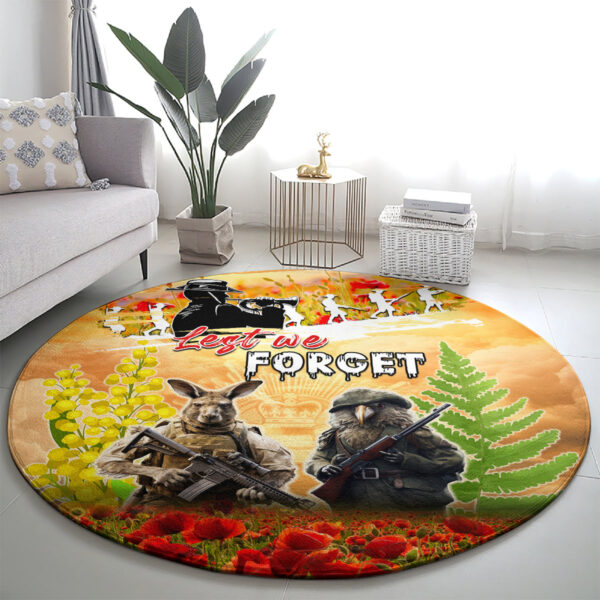 Australia And New Zealand ANZAC Day Round Carpet Kangaroo And Kiwi Bird Soldiers Lest We Forget LT05