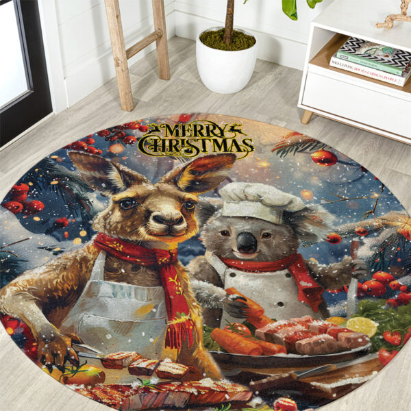 Aussie Christmas Kangaroo and Koala Round Carpet