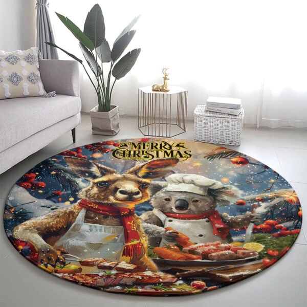 Aussie Christmas Kangaroo and Koala Round Carpet