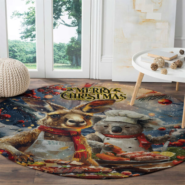 Aussie Christmas Kangaroo and Koala Round Carpet