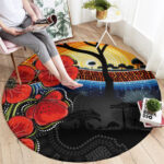 ANZAC Day Australia Poppy Flower Round Carpet Aboriginal Style