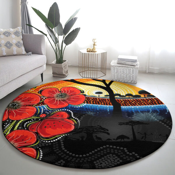 ANZAC Day Australia Poppy Flower Round Carpet Aboriginal Style