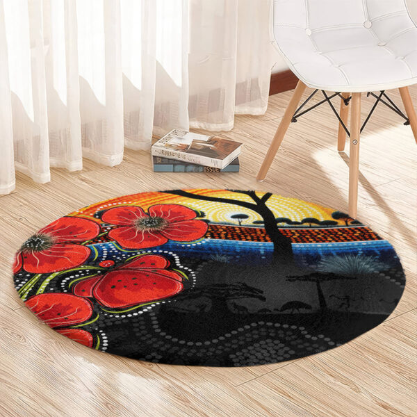 ANZAC Day Australia Poppy Flower Round Carpet Aboriginal Style