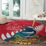 New Zealand Christmas In July Round Carpet Tui Bird With Kowhai Meri Kirihimete