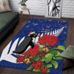 New Zealand Christmas In July Area Rug Fiordland Penguin With Pohutukawa Flower LT14