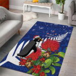 New Zealand Christmas In July Area Rug Fiordland Penguin With Pohutukawa Flower LT14