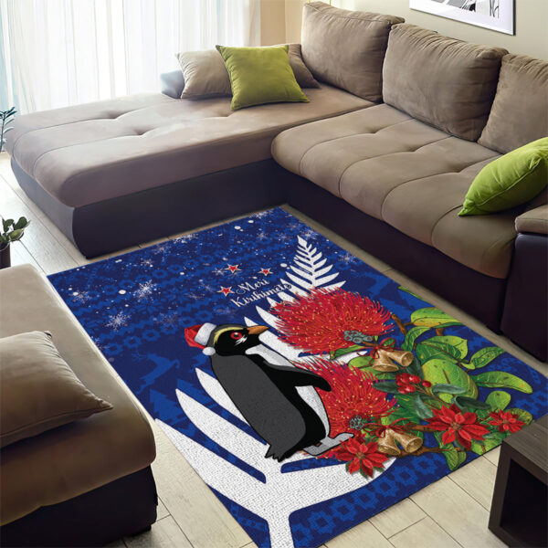 New Zealand Christmas In July Area Rug Fiordland Penguin With Pohutukawa Flower LT14