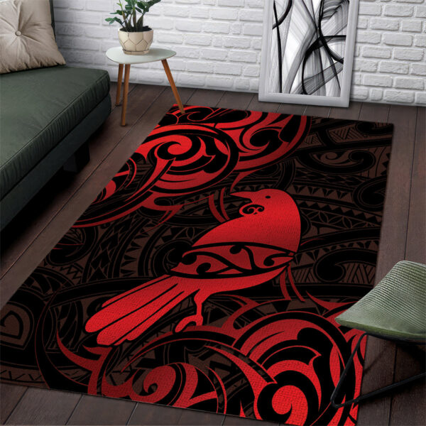 New Zealand Tui Bird Area Rug Aotearoa Maori Pattern - Red LT14