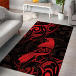 New Zealand Tui Bird Area Rug Aotearoa Maori Pattern - Red LT14