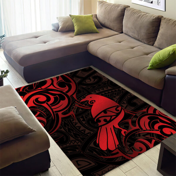 New Zealand Tui Bird Area Rug Aotearoa Maori Pattern - Red LT14