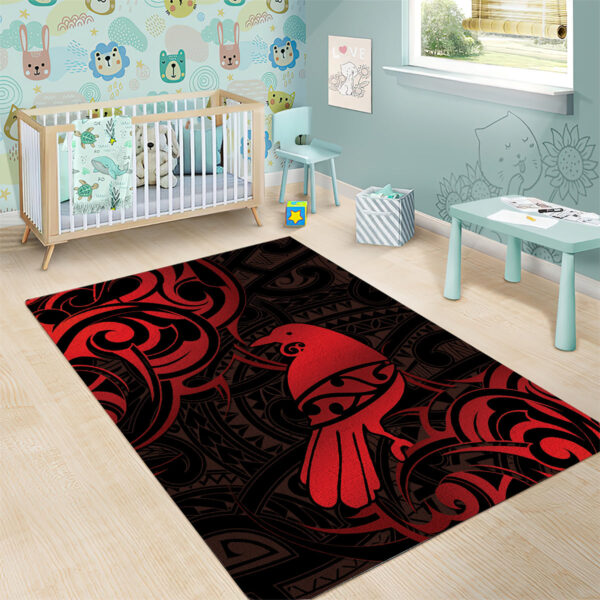 New Zealand Tui Bird Area Rug Aotearoa Maori Pattern - Red LT14