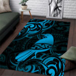 New Zealand Tui Bird Area Rug Aotearoa Maori Pattern - Blue LT14