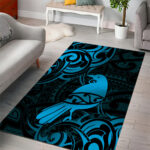 New Zealand Tui Bird Area Rug Aotearoa Maori Pattern - Blue LT14