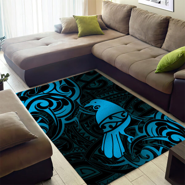 New Zealand Tui Bird Area Rug Aotearoa Maori Pattern - Blue LT14