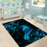 New Zealand Tui Bird Area Rug Aotearoa Maori Pattern - Blue LT14