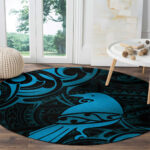 New Zealand Tui Bird Round Carpet Aotearoa Maori Pattern - Blue