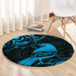 New Zealand Tui Bird Round Carpet Aotearoa Maori Pattern - Blue