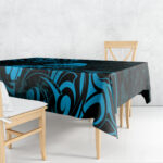 New Zealand Tui Bird Tablecloth Aotearoa Maori Pattern - Blue