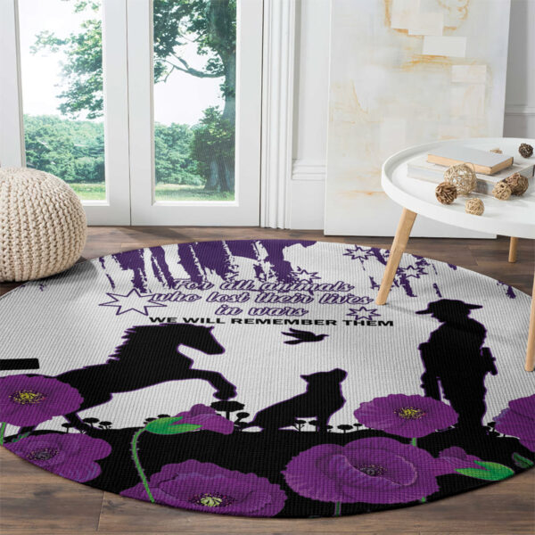 Australia Animal Heroes ANZAC Round Carpet Purple Poppy We Will Remember Them