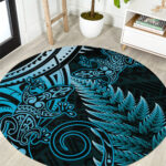 New Zealand Lizard Round Carpet Silver Fern Aotearoa Maori Blue Version