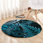 New Zealand Lizard Round Carpet Silver Fern Aotearoa Maori Blue Version