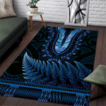 Blue African Dashiki With Aotearoa Maori Area Rug Paua Shell Mix Silver Fern LT14