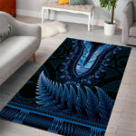 Blue African Dashiki With Aotearoa Maori Area Rug Paua Shell Mix Silver Fern LT14