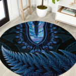 Blue African Dashiki With Aotearoa Maori Round Carpet Paua Shell Mix Silver Fern