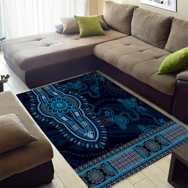 Blue African Dashiki With Australia Aboriginal Art Area Rug LT14