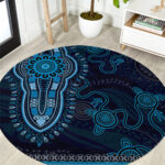 Blue African Dashiki With Australia Aboriginal Art Round Carpet