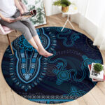 Blue African Dashiki With Australia Aboriginal Art Round Carpet