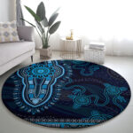 Blue African Dashiki With Australia Aboriginal Art Round Carpet