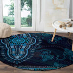 Blue African Dashiki With Australia Aboriginal Art Round Carpet