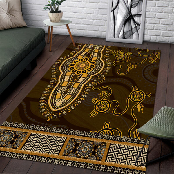 Gold African Dashiki With Australia Aboriginal Art Area Rug LT14