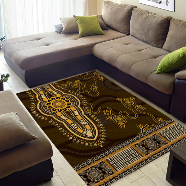 Gold African Dashiki With Australia Aboriginal Art Area Rug LT14