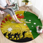 Australia Cricket ANZAC Day 2024 Round Carpet Australian Army Camouflage With Poppies