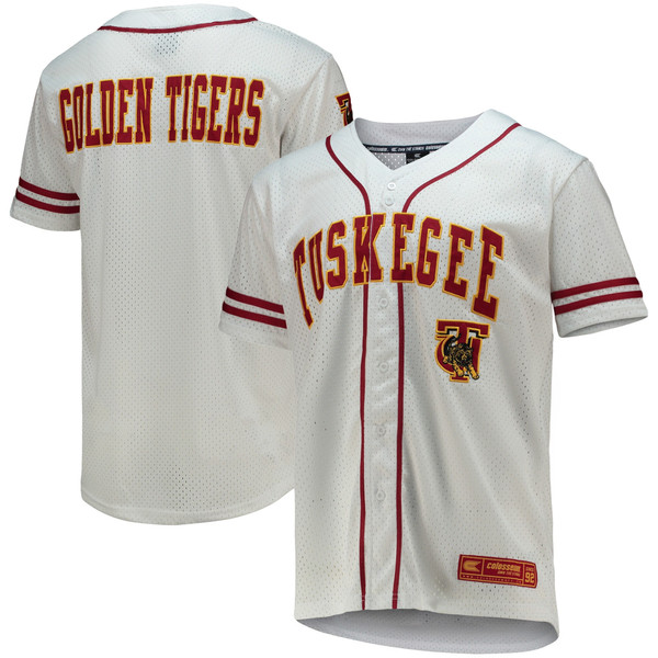 Tuskegee Golden Tigers Colosseum Free Spirited Mesh Button-Up Baseball Jersey - White - Lynsiley