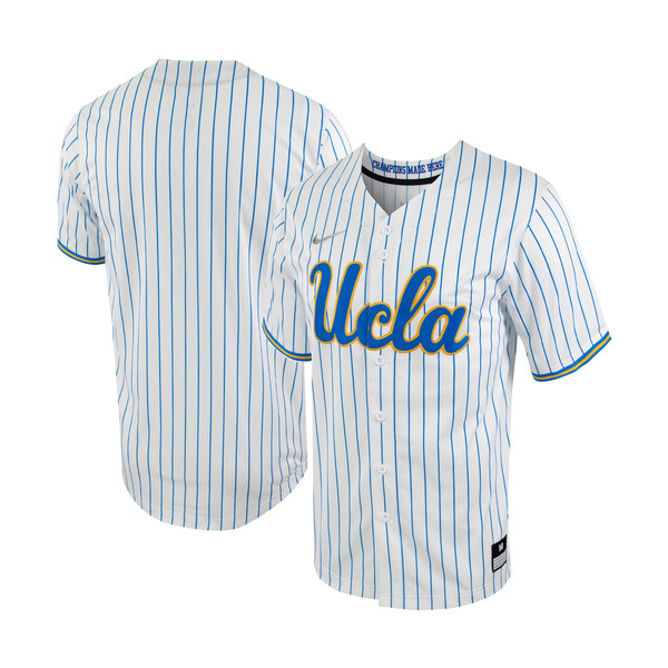 UCLA Bruins Nike Pinstripe Replica Full-Button Baseball Jersey - White/Blue - Lynsiley