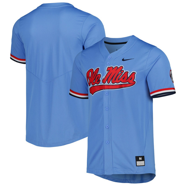 Ole Miss Rebels Nike Full-Button Replica Baseball Jersey - Powder Blue - Lynsiley