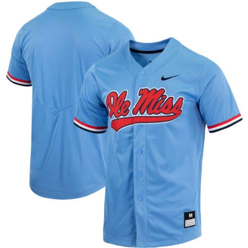 Ole Miss Rebels Nike Replica Full-Button Baseball Jersey - Powder Blue - Lynsiley