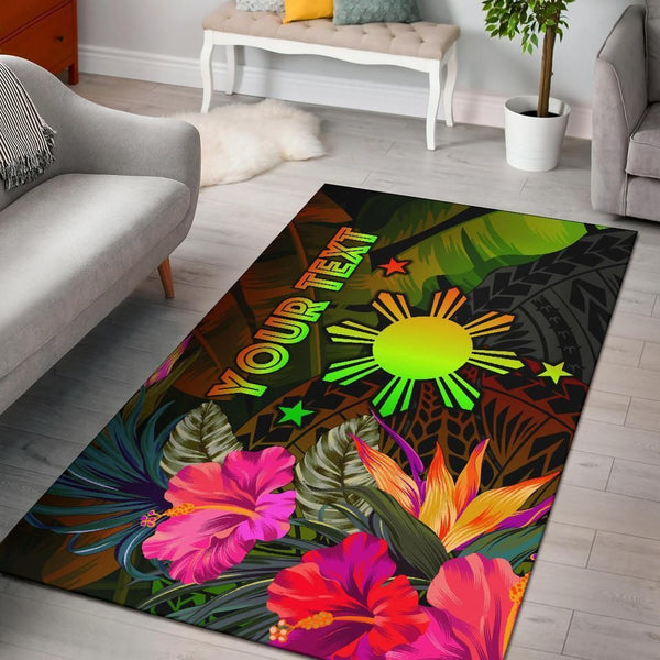 The Philippines Polynesian Personalised Area Rug Hibiscus and Banana Leaves - Lynsiley
