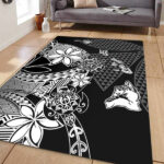 Polynesian Home Set Kanaka Black Kakau Hawaiian Area Rug - Lynsiley