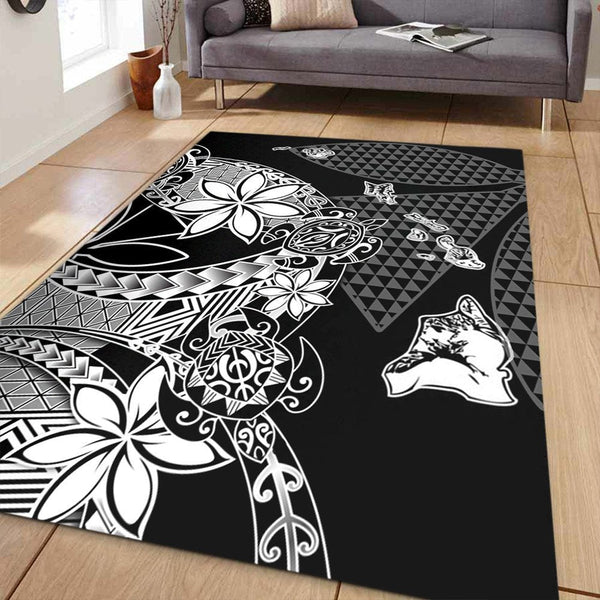 Polynesian Home Set Kanaka Black Kakau Hawaiian Area Rug - Lynsiley
