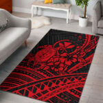 Hawaii Turtle With Hibiscus Tribal Red Area Rug - Lynsiley