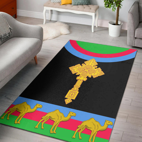 Eritrea Area Rug Cross Flag Camel Black - Lynsiley