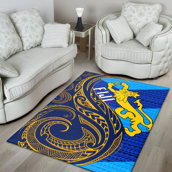 Fiji Area Rug - Flag's Color With Gold Polynesian Pattern0 - Lynsiley