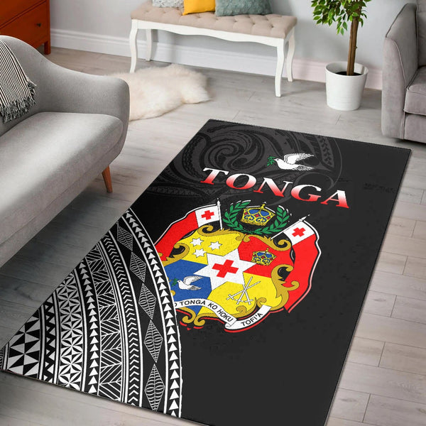 Tonga Area Rug Tongan Pattern Blithesome Version Black - Lynsiley