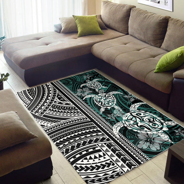 Polynesian Area Rug Turtle With Ethnic Motives and Floral Elements0 - Lynsiley