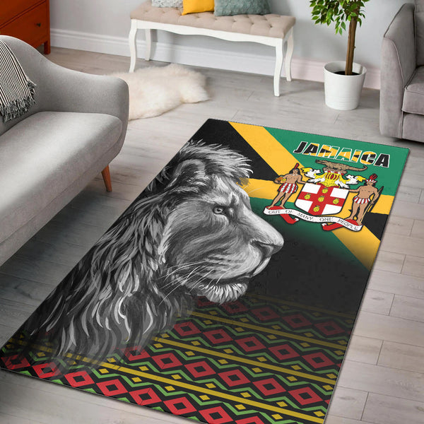 Jamaica Lion Area Rug Jamaican Pattern Version Black - Lynsiley